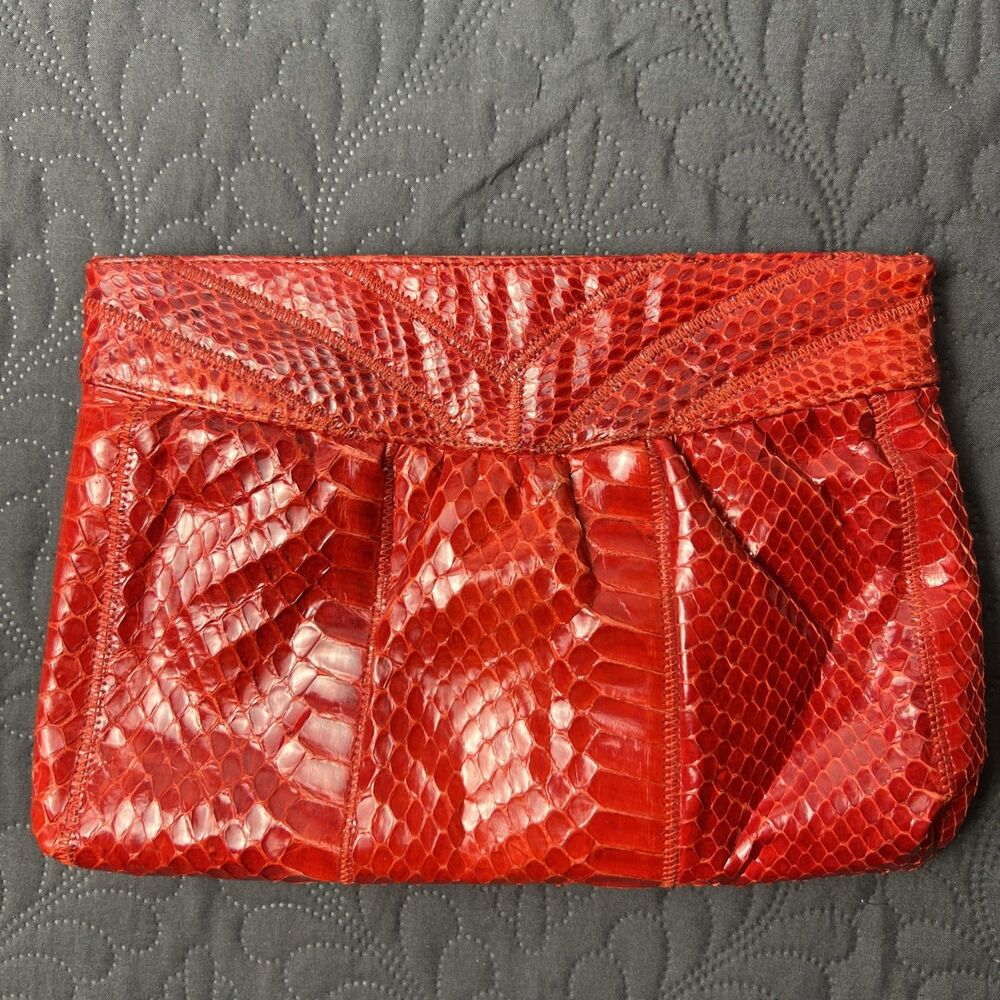 VTG Palizzio Red Snake Skin Leather Crossbody Purse Bag Clutch Glam Chic Party